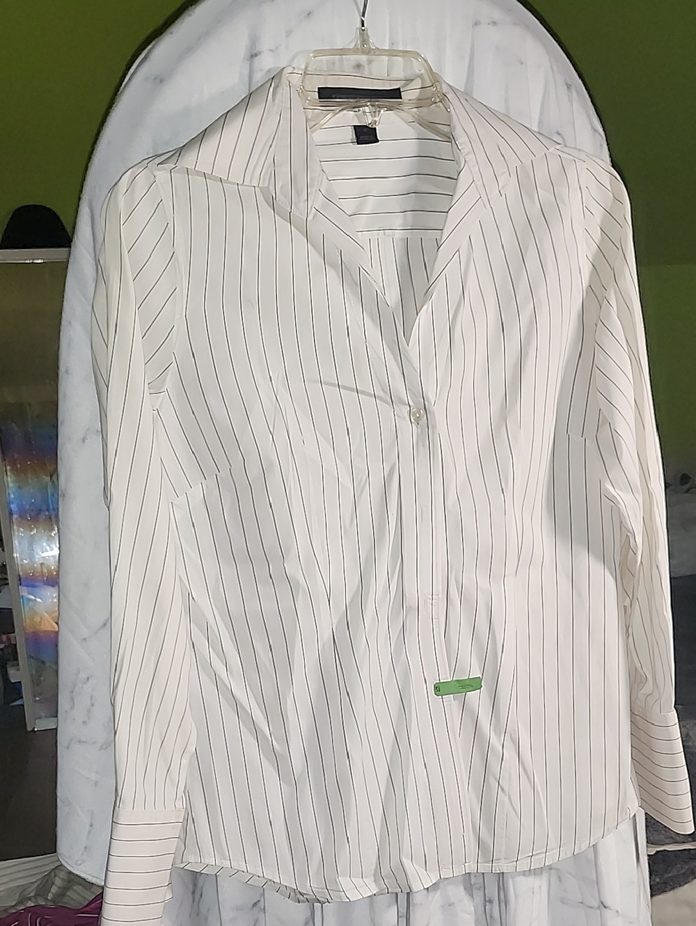 Express White Shirt with Thin Black Pinstripes